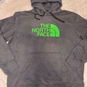 The North Face Men's Charcoal Hoodie with Neon Green Logo